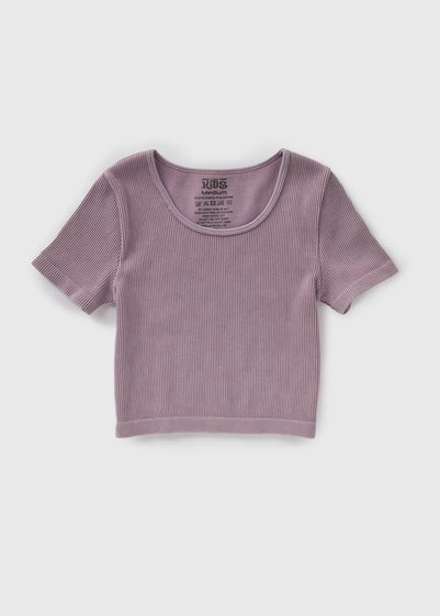 Girls Purple Acid Wash Seamless Top (7-15yrs)