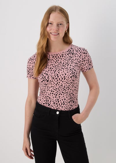 Pink Spot Print Fitted T-Shirt