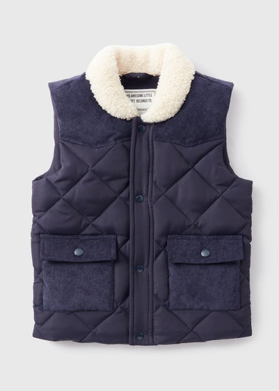 Boys Navy Faux Fur Collar Gilet (1-7yrs)