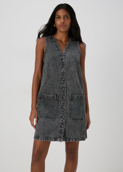 Grey Denim Pinafore Dress