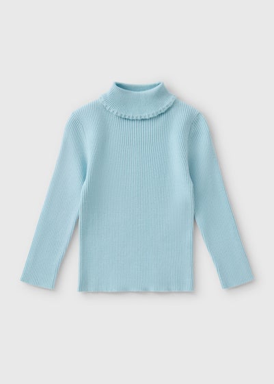 Girls Blue Roll Neck Knitted Top (1-7yrs)