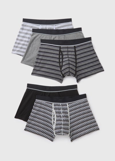 5 Pack Grey Keyhole Patterned Boxers