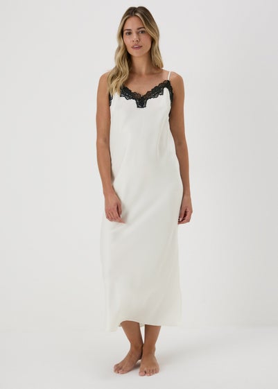 Cream Satin Contrast Lace Nightie