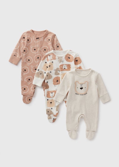 3 Pack Baby Cream Bear Sleepsuits (Newborn-18mths)