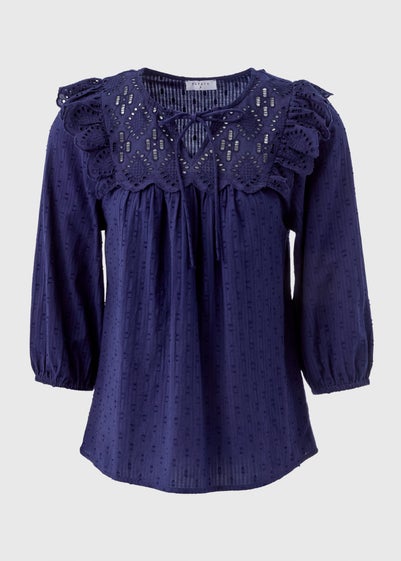 Navy Frill Embroidery Blouse