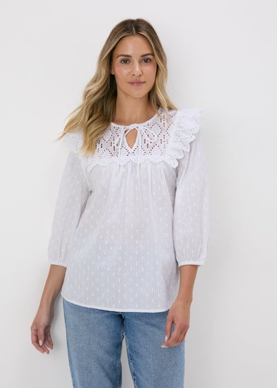 White Frill Embroidery Blouse