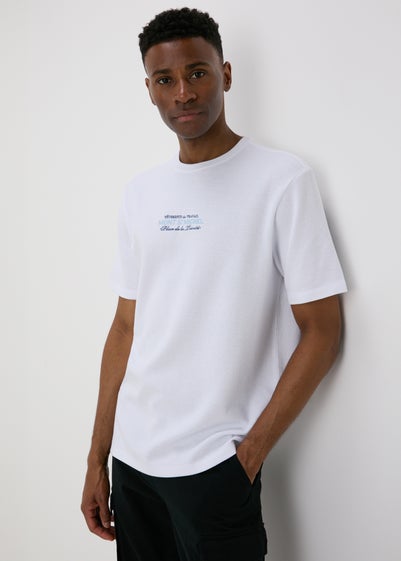 White Embroidered Textured T-Shirt