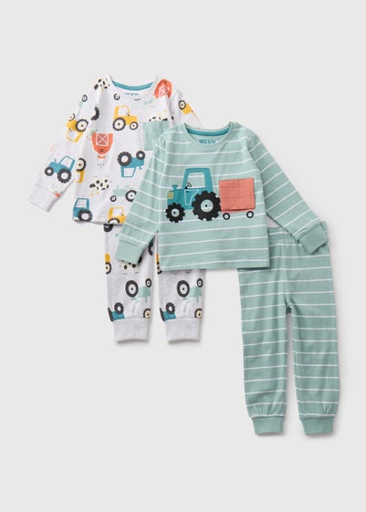 Boys 2 Pack Oatmeal Tractor Pyjama Sets (1-7yrs)