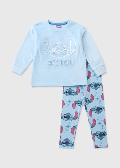 Disney Kids Blue Stitch Fleece Top & Bottom Pyjama Set (3-13yrs)