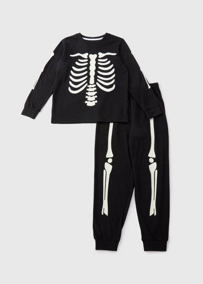 Boys Black Skeleton Glow Top & Bottoms Pyjama Set (1-13yrs)