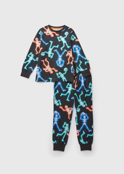 Boys Black Skeleton Top & Bottoms Pyjama Set (7-13yrs)