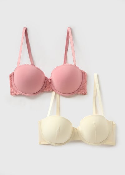 2 Pack Pink & Cream Lace Balcony Bras