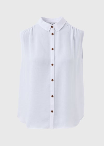 White Sleeveless Button Shirt