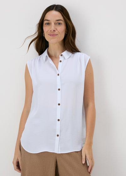 White Sleeveless Button Shirt