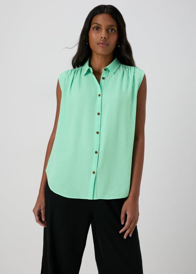 Turquoise Sleeveless Button Shirt