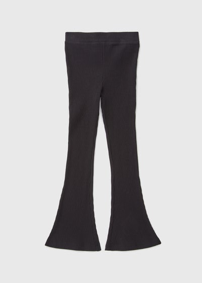 Girls Black Ribbed Flared Leggings (7-15yrs)