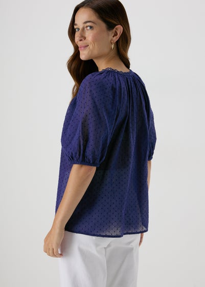 Navy Dobby Boho Blouse