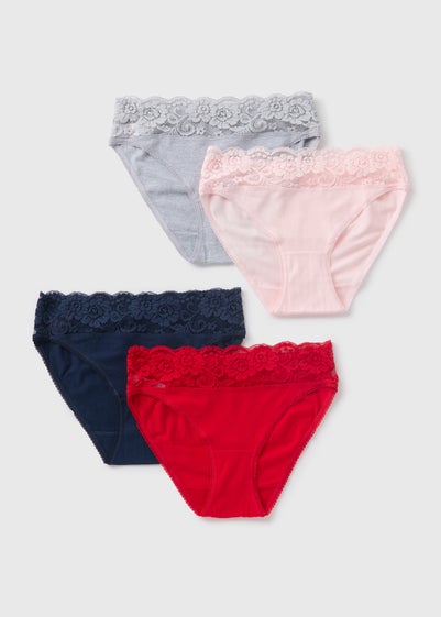 4 Pack Multicoloured Lace Trim High Leg Knickers