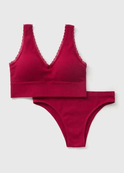 Burgundy Seamless Bra & Briefs Set