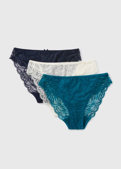 3 Pack Cream Navy High Leg Knickers