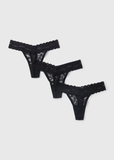 3 Pack Black Lace Thongs