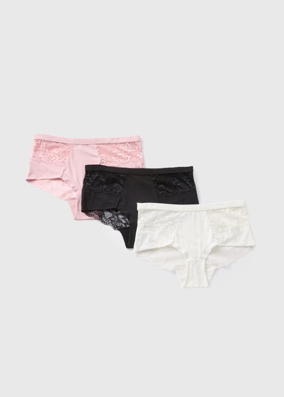 3 Pack Multicoloured Brushed Lace Midi Knickers