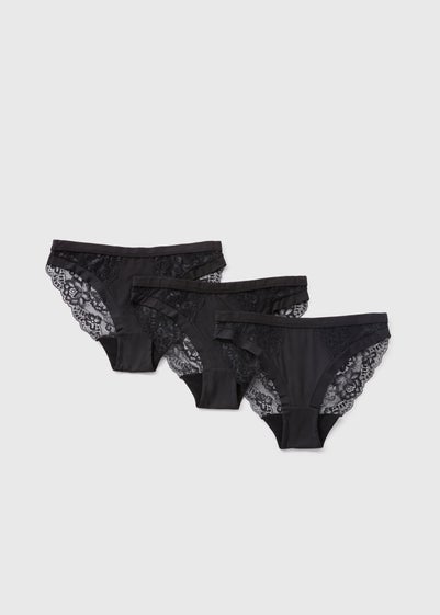 3 Pack Black Brushed Lace High Leg Knickers