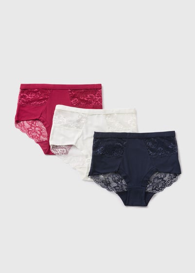 3 Pack Multicoloured Brushed Lace Full Knickers