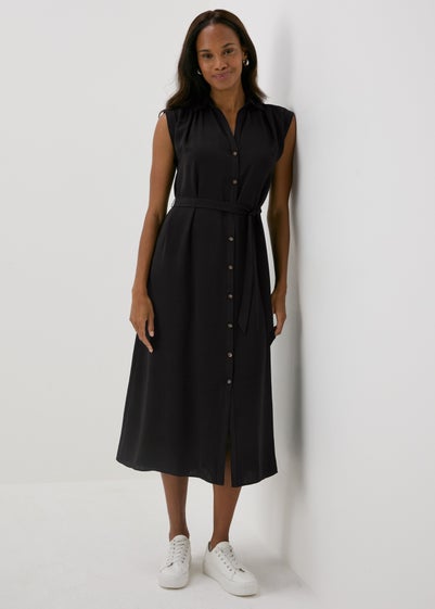 Black Button Through Midi Shirt Dress