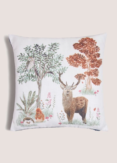 White Woodland Animal Cushion (43x43cm)