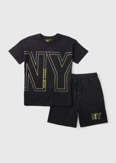 Boys Black NY T-Shirt & Shorts Set (7-15yrs)