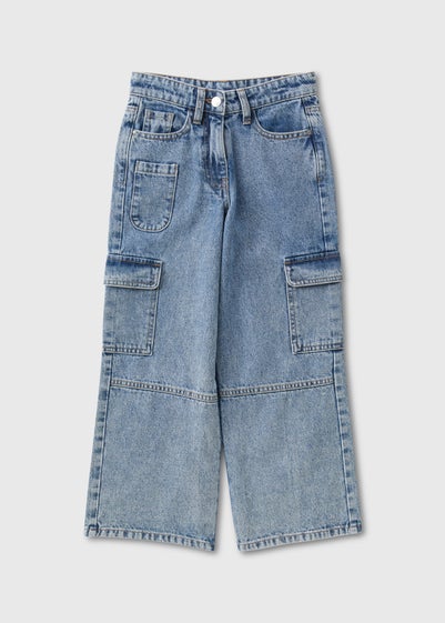 Girls Blue Wide Leg Cargo Jeans (7-15yrs)