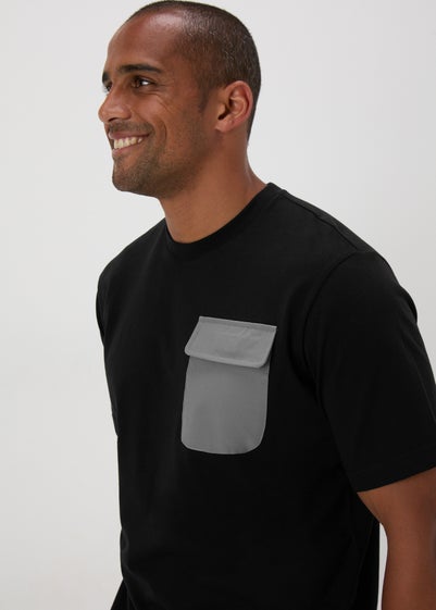 Black Woven Grey Pocket T-Shirt