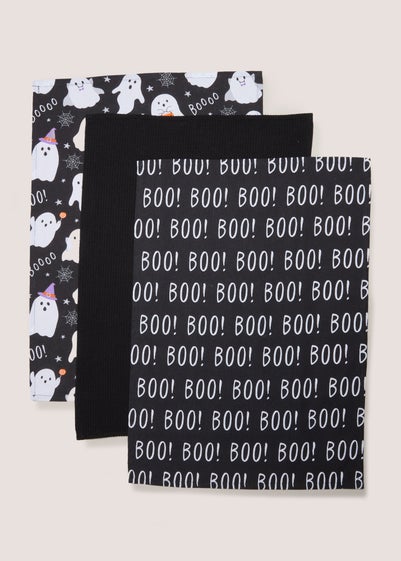 3 Pack Black Halloween Ghost Tea Towels (45x65 cm)