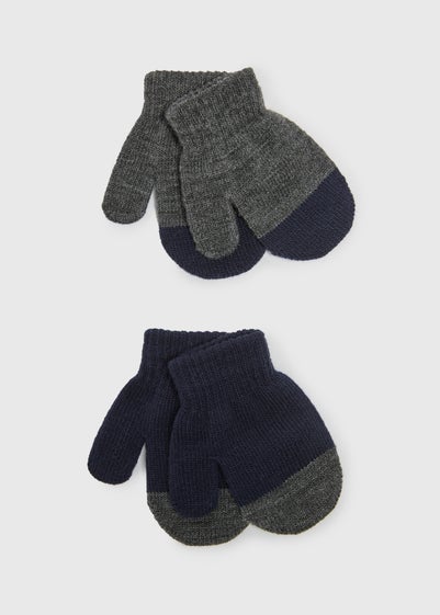 2 Pack Boys Navy Stripe Mittens