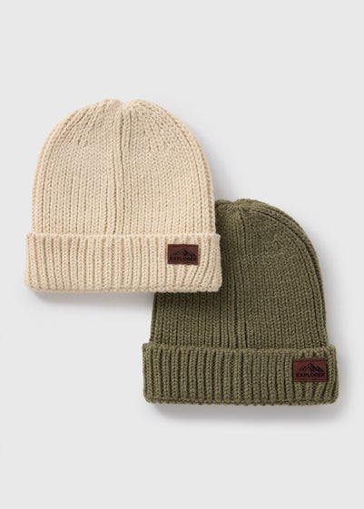 2 Pack Boys Cream & Green Beanies (3-13yrs)