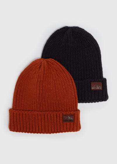 2 Pack Boys Navy & Orange Beanies (3-13yrs)