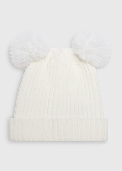 Baby Cream Double Pom Pom Beanie (Newborn-24mths)