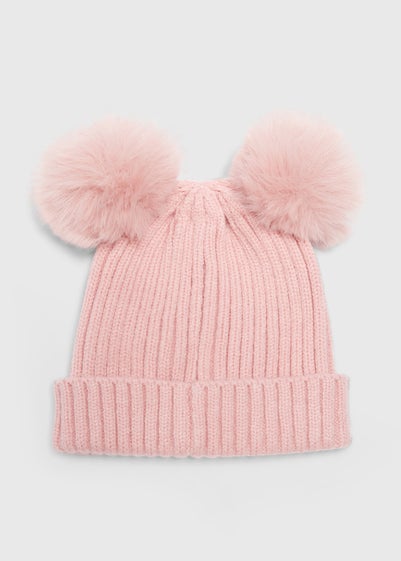 Baby Pink Double Pom Pom Beanie (Newborn-24mths)