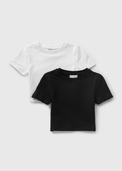 2 Pack Girls Black & White T-Shirts (7-15yrs)