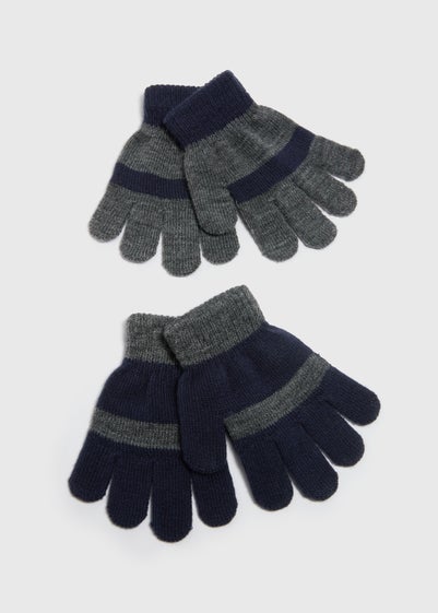 2 Pack Boys Navy Stripe Gloves