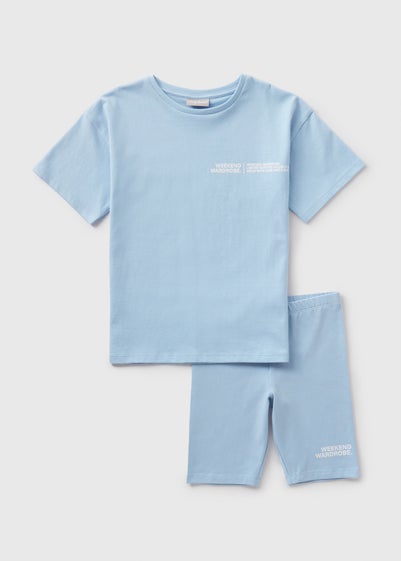 Girls Blue Cycle Top & Shorts Set (7-15yrs)