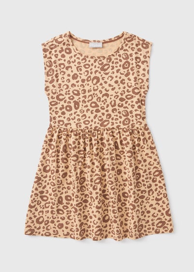 Girls Brown Leopard Jersey Dress (7-15yrs)