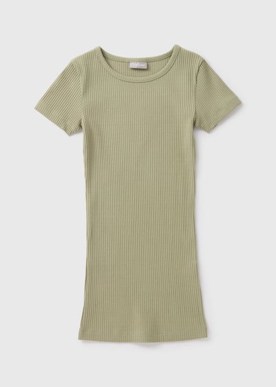 Girls Khaki Ribbed Dress (7-15yrs)