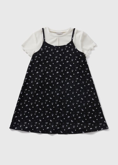 Girls Black Floral Dress With T-Shirt (7-15yrs)