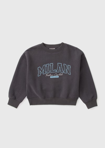 Girls Charcoal MILAN Slogan Sweatshirt (7-15yrs)