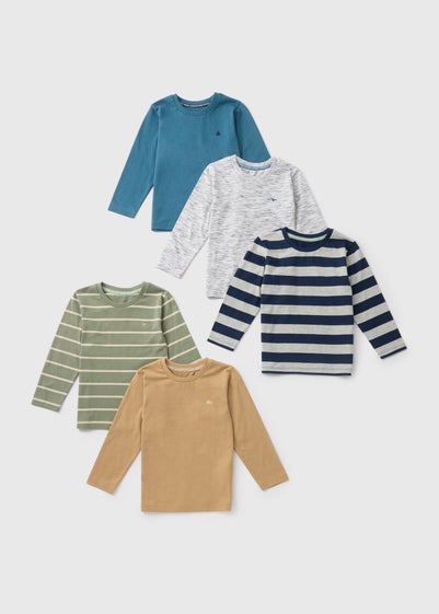 Boys 5 Pack Textured Long Sleeve T-Shirts (1-7yrs)