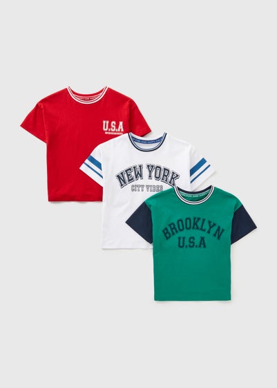 3 Pack Boys White Varsity T-Shirts (1-7yrs)