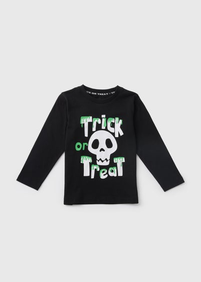 Kids Black Trick Or Treat Halloween T-Shirt (1-7yrs)