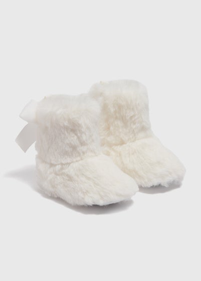 Baby Cream Faux Fur Slippers (6-18mths)